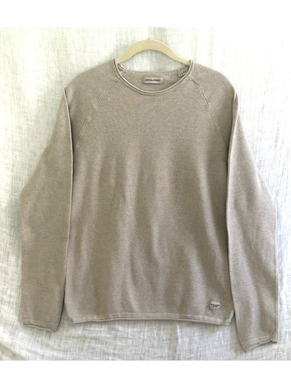 Jack & Jones Mens Crew Neck Jumper Sweater L Khaki Cotton DG18